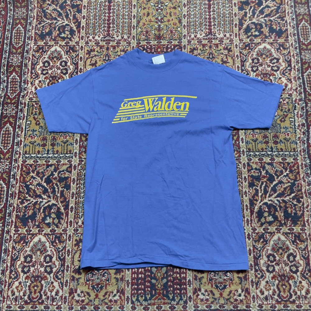 VTG 80s Hanes Greg Walden State Representative Blue Political T-Shirt L USA Logo